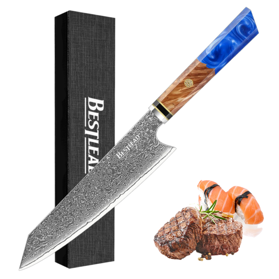 BJB-38 High Quality Real Damascus Core 10CR15 Knife 67 Layers Damascus Steel Kitchen Knives with Resin Wood Handle
