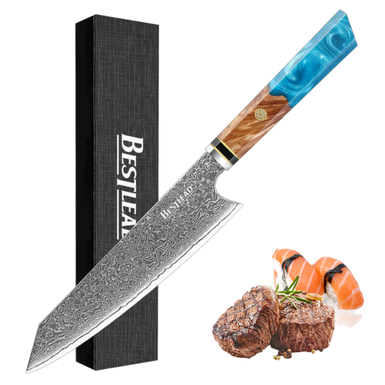 BJB-39 High Quality Real Damascus Core 10CR15 Knife 67 Layers Damascus Steel Kitchen Knives with Resin Wood Handle