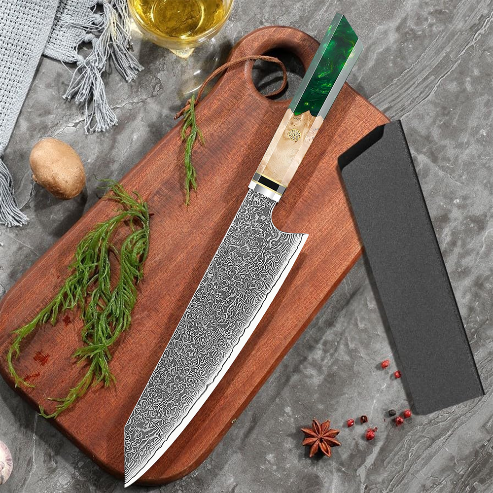 BJB-35 High Quality Real Damascus Core 10CR15 Knife 67 Layers Damascus Steel Kitchen Knives with Resin Wood Handle - kiritsuke knife - 1