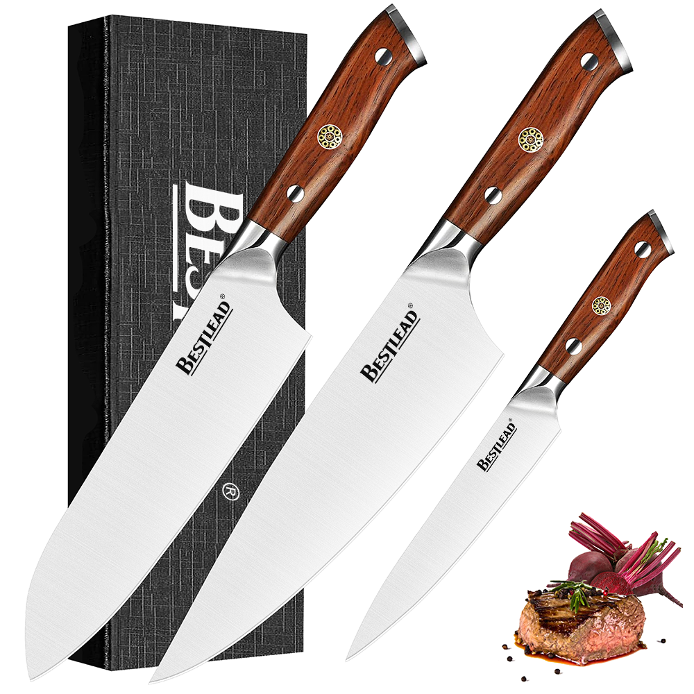 HB-41 Kitchen Knife Set 3 Piece, Blade Made of German 1.4116 Steel, Ultra Sharp Professional Chef's Knife Set and Full Cut G10 Handle - Chef's knife - 1