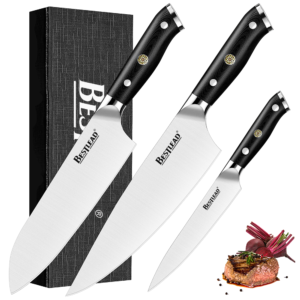 HB-38 Sanding Pattern Knife Set 3 Piece,Food Safe Japanese Kitchen Knife Set with German 1.4116 Steel Core,Ultra Sharp Professional Chef's Knife Set and Full G10 Handle,Gift Box