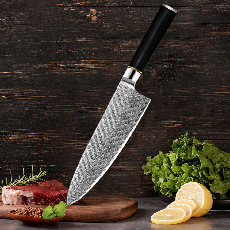 YTB-13 Real Damascus Steel Knives 67 Layers Damascus Steel Factory Hand-Made Chef knives with Ebony Wood Handle - Chef's knife - 1