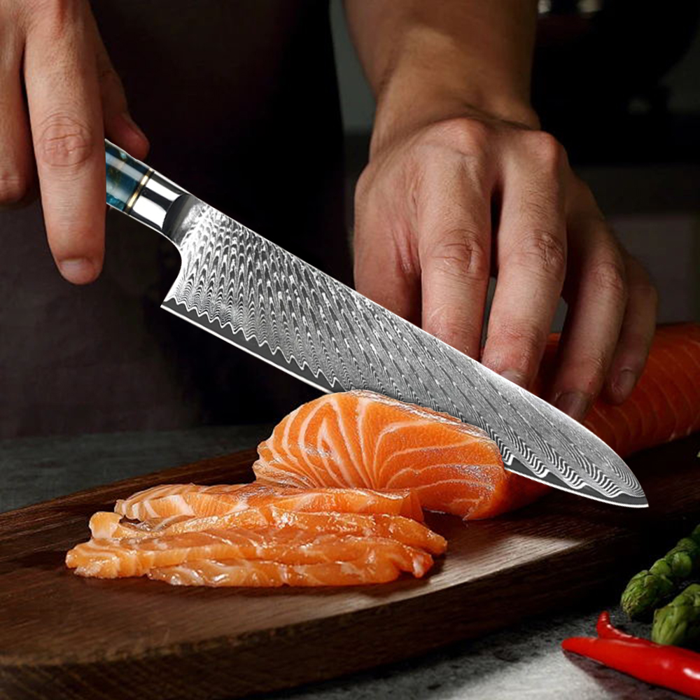 YTB-21-CSD Professional Kitchen Knife Damascus Steel High Quality Knife Sets Kitchen Knife Sets with Resin and Wood Handle - Chef's knife - 1