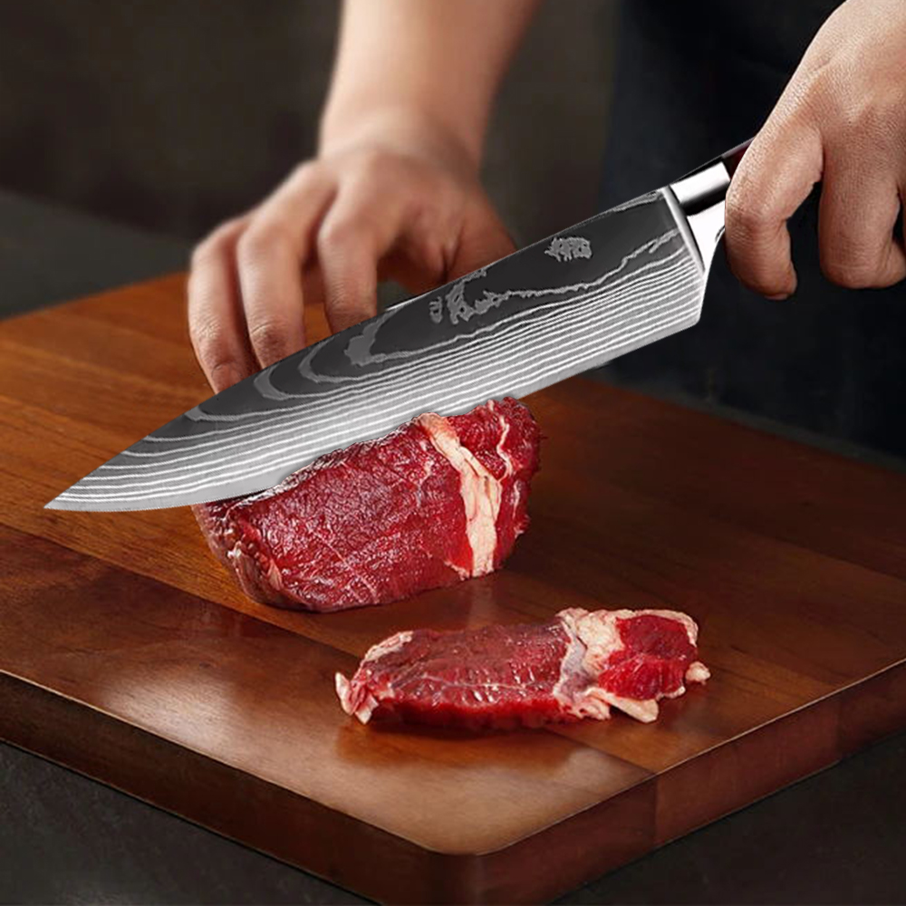 YTB-2-CSD Professional Chef Knife Stainless Steel damascus design pattern kitchen knife with Red Resin Handle - Chef's knife - 1