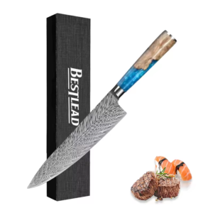 DMS-W001   OEM 8" Chef Knives Professional Japanese Style Real Damascus Steel 10cr15mov steel Core with Solified Wood+Resin Handle