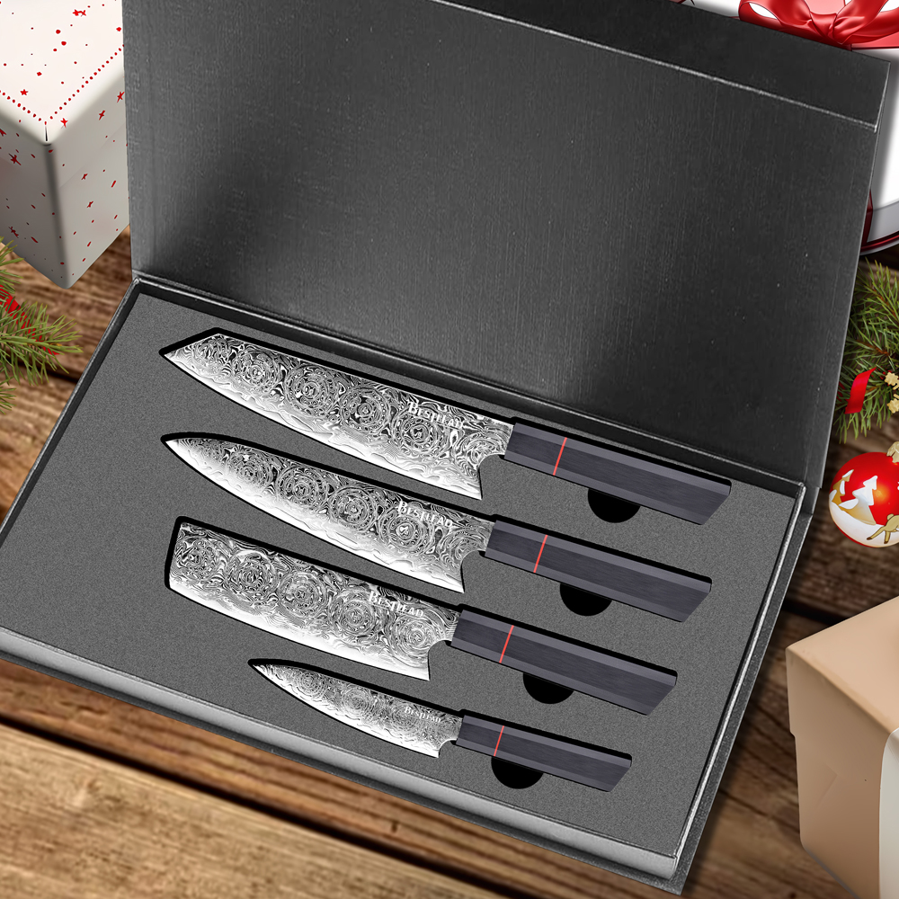 BJB-43-67 Layers Damascus Chef Knife Nakiri Kiritsuke Paring Knife Professional Kitchen Knives with Wood Handle - Knife set - 5