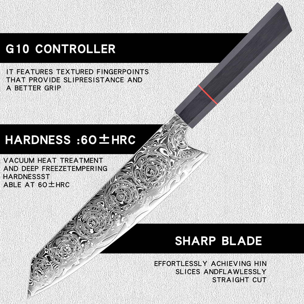 BJB-43-67 Layers Damascus Chef Knife Nakiri Kiritsuke Paring Knife Professional Kitchen Knives with Wood Handle - Knife set - 3